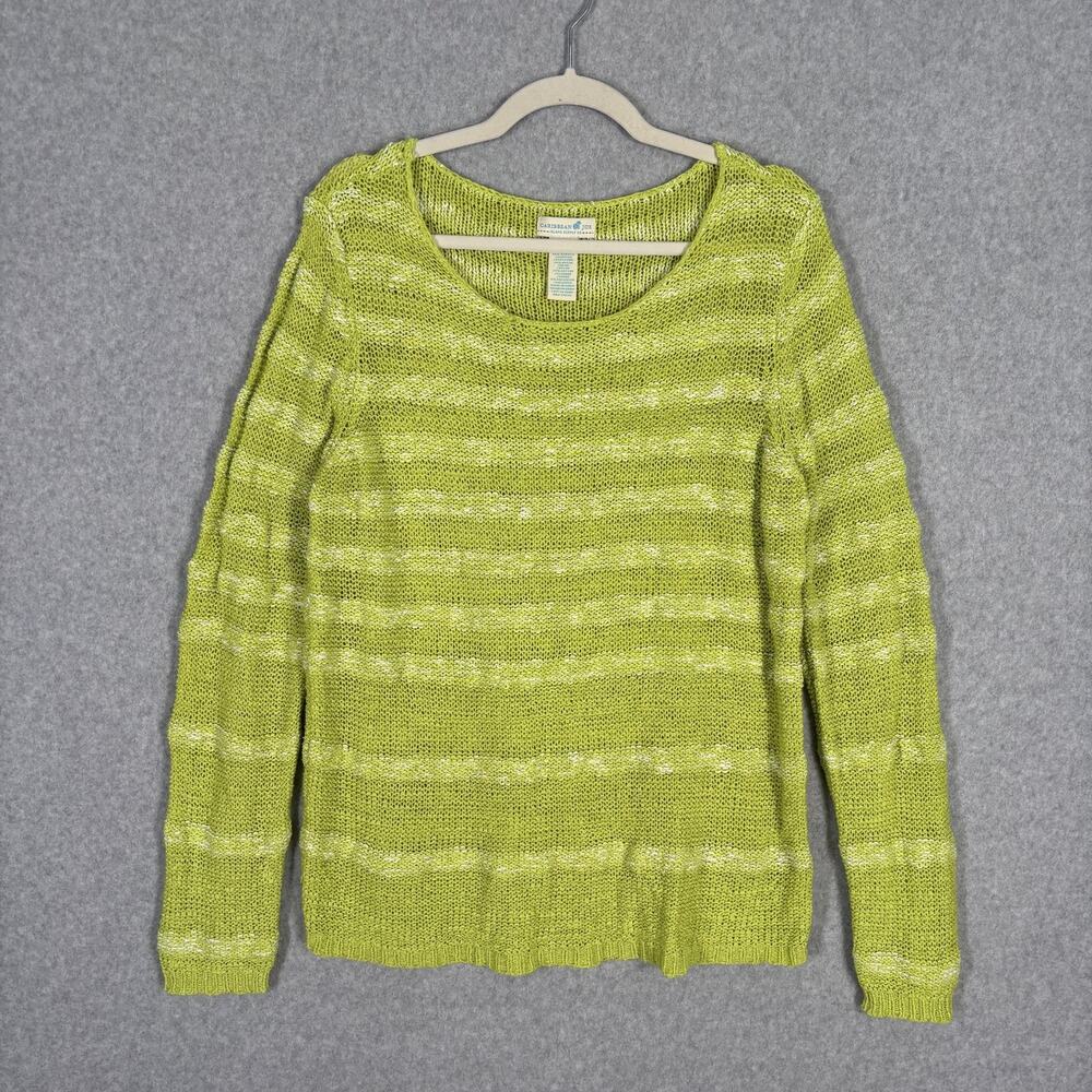 Caribbean Joe Open‎ Knit Sheer Sweater XL Lime Green Textured Beachy Nautical